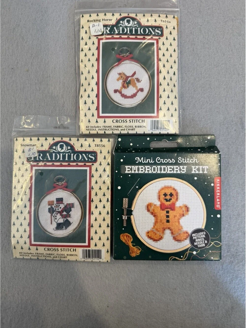 Vtg Traditions Cross Stitch Christmas Mini Picture Frame Kits Set Of 3 New